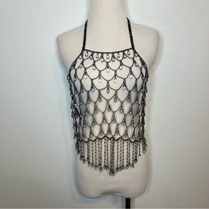 8 Other Reasons Halter Chain Beaded Top